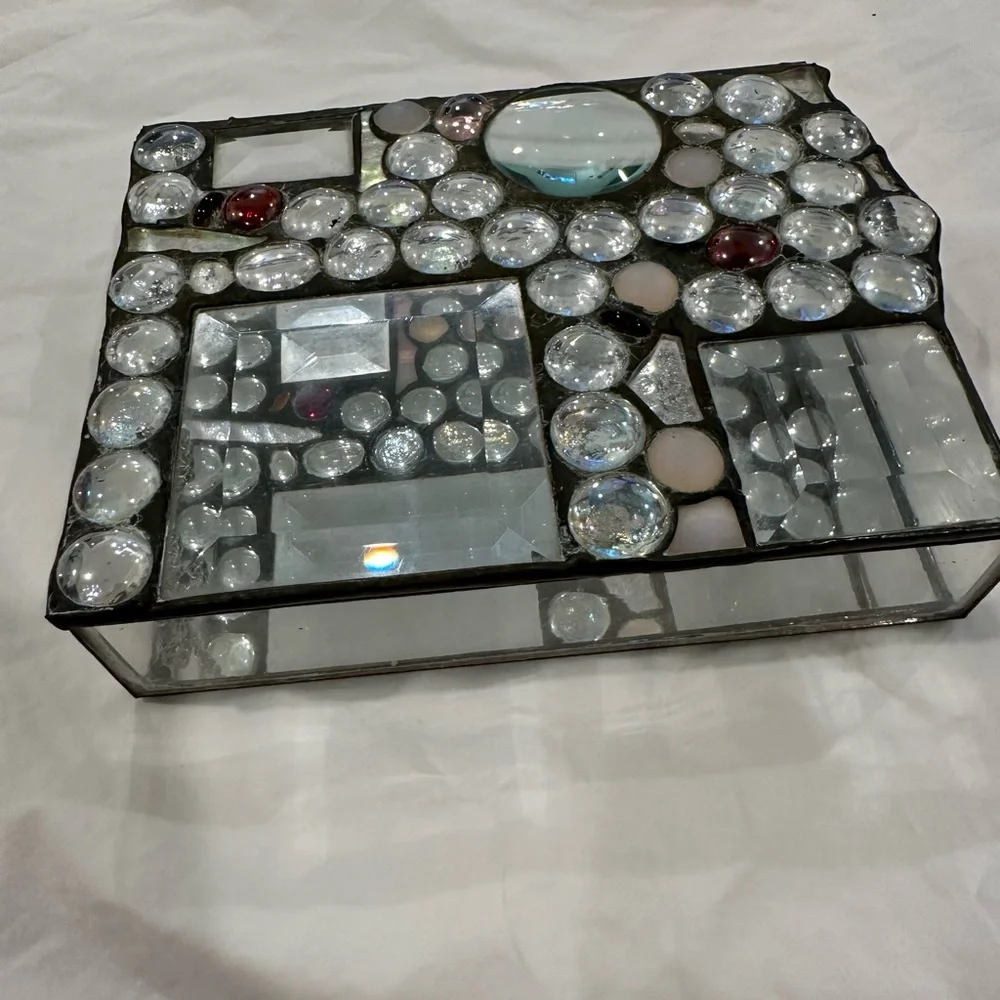 Abstract Bedazzled Hand Made Artisan 3D Mirrored Box